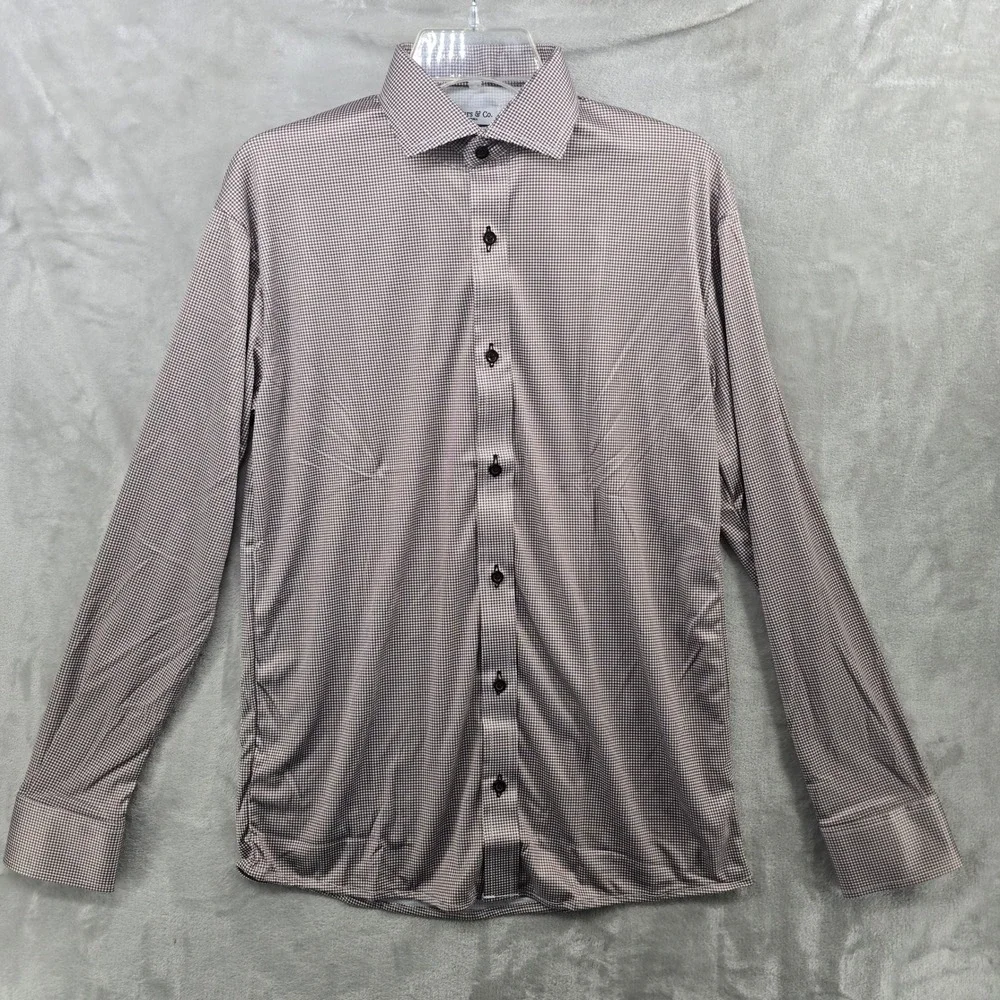 Collars & Co Dress Collar Polo Mens Small‎ Brown Houndstooth Long Sleeve Shirt